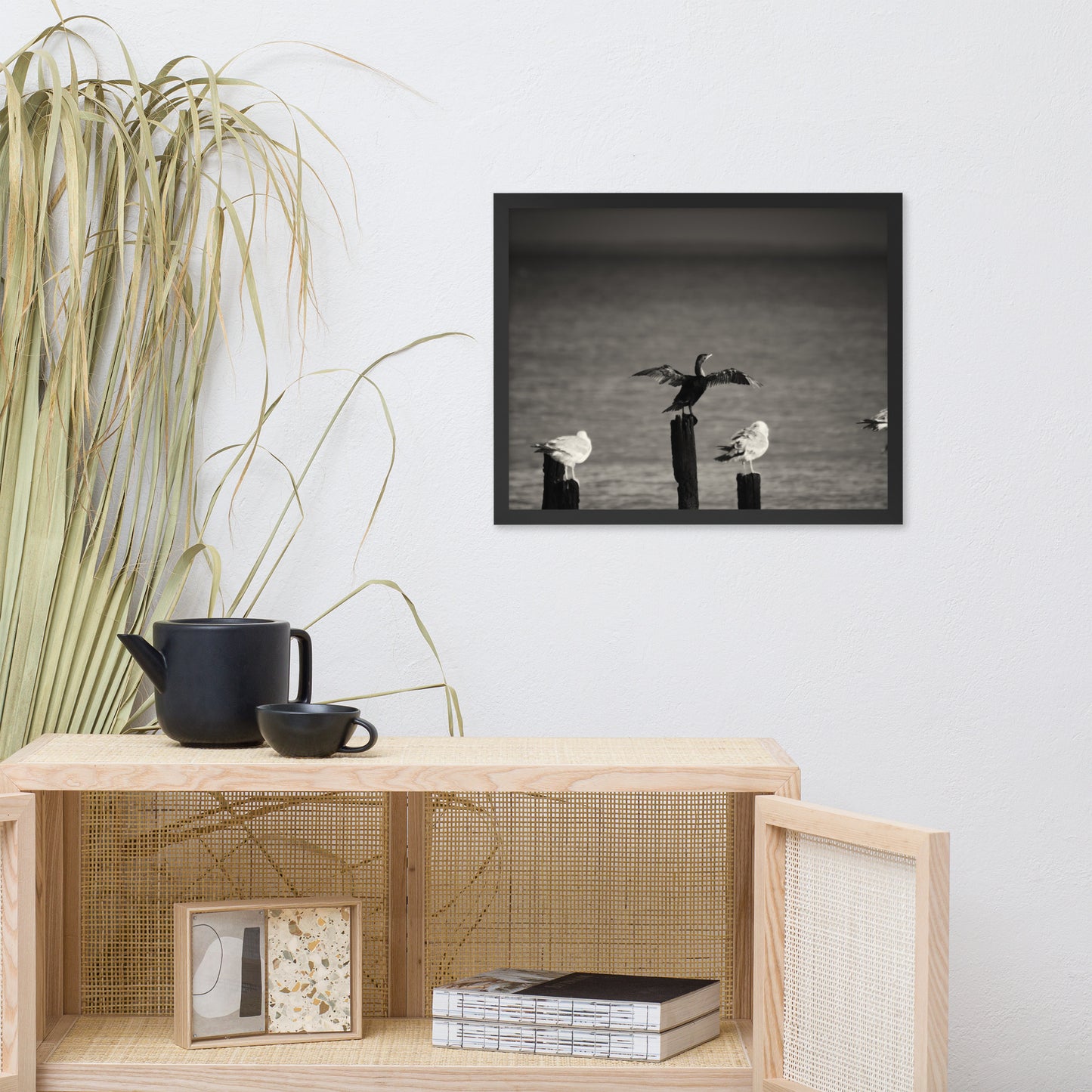 Drying Wings After Storm in Black and White Animal Wildlife Photograph Framed Wall Art Prints