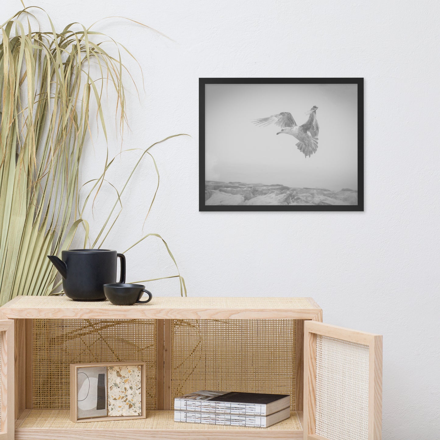 Gull in the Mist - Black and White Animal Wildlife Photograph Framed Wall Art Prints