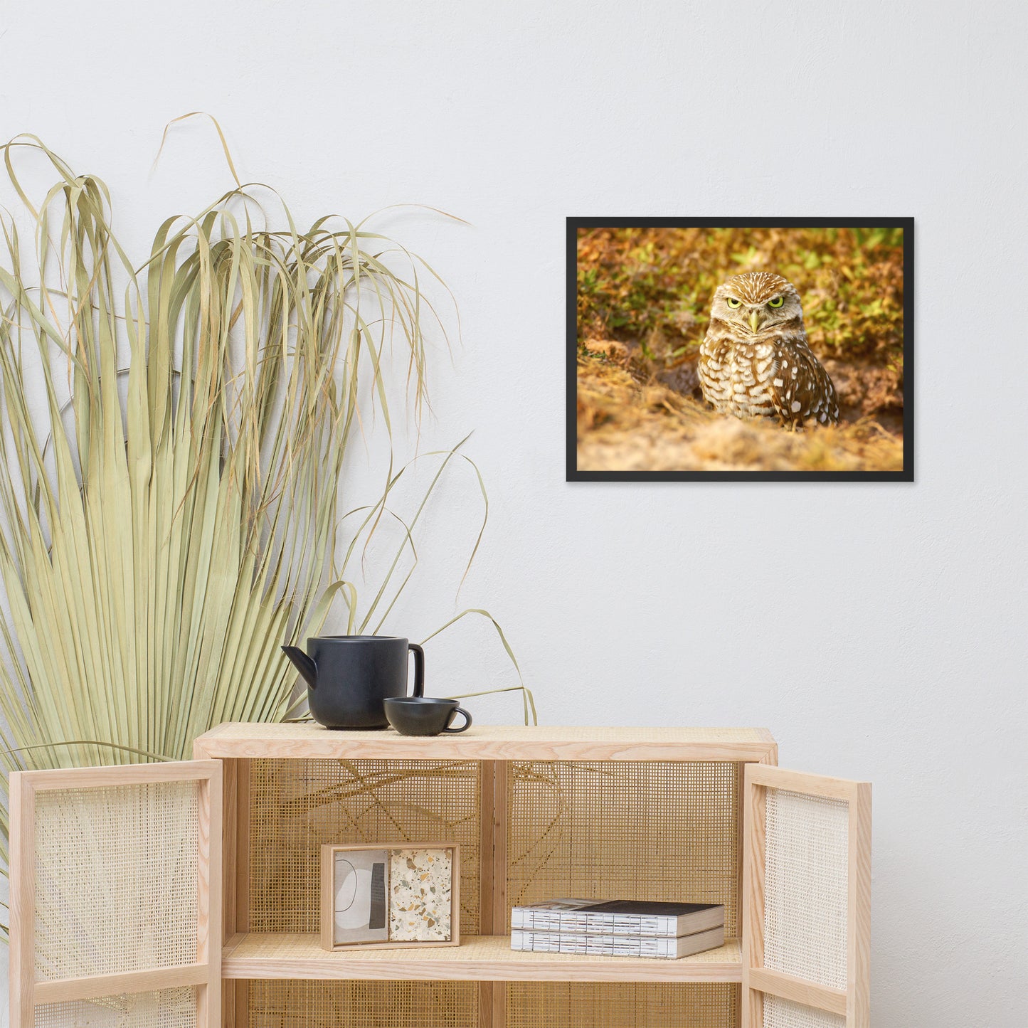Burrowing Owl in Golden Light Wildlife Nature Photo Framed Wall Art Prints