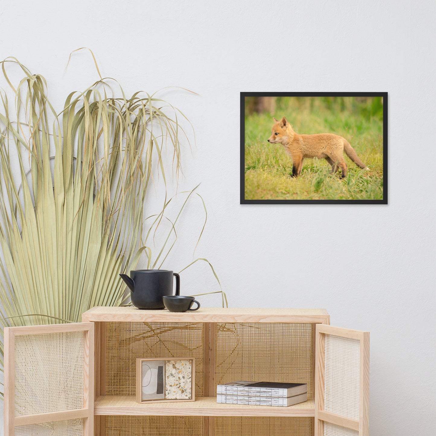 Nursery Art Wall: Baby Fox Pup In Meadow/ Animal / Wildlife / Nature Photographic Artwork - Framed Artwork - Wall Decor