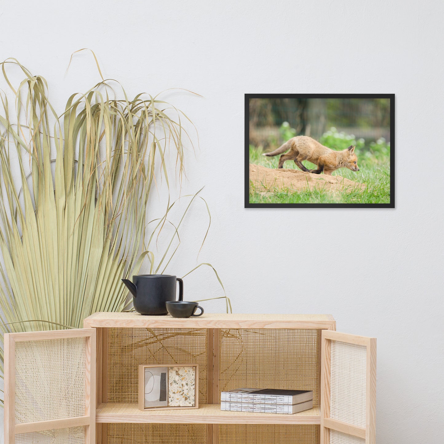 Large Nursery Prints: Baby Fox Pup In Meadow - Animal / Wildlife / Nature Artwork - Wall Decor - Framed Wall Art Print