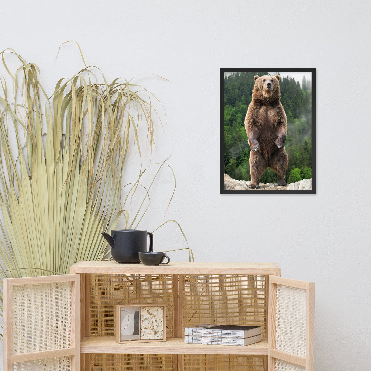 Big Standing Brown Bear on Mountain Top Animal Wildlife Photograph Framed Wall Art Prints
