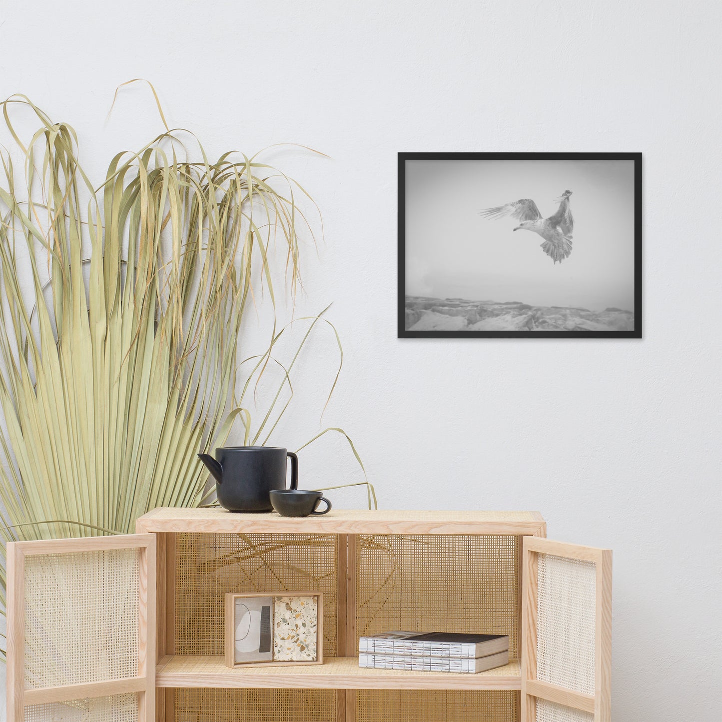 Gull in the Mist - Black and White Animal Wildlife Photograph Framed Wall Art Prints