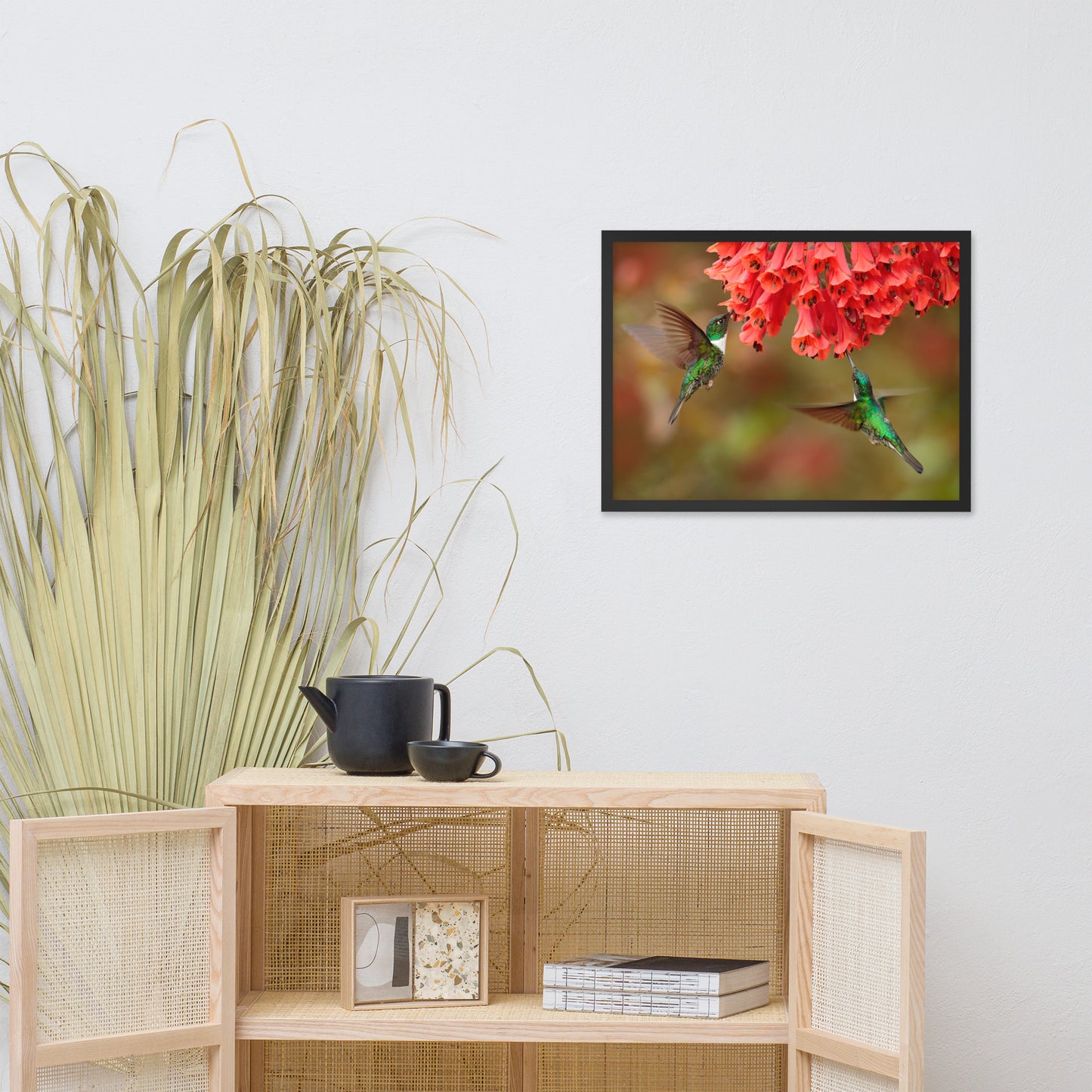 Hummingbirds with Reddish-Orange Flowers Animal Wildlife Photograph Framed Wall Art Prints