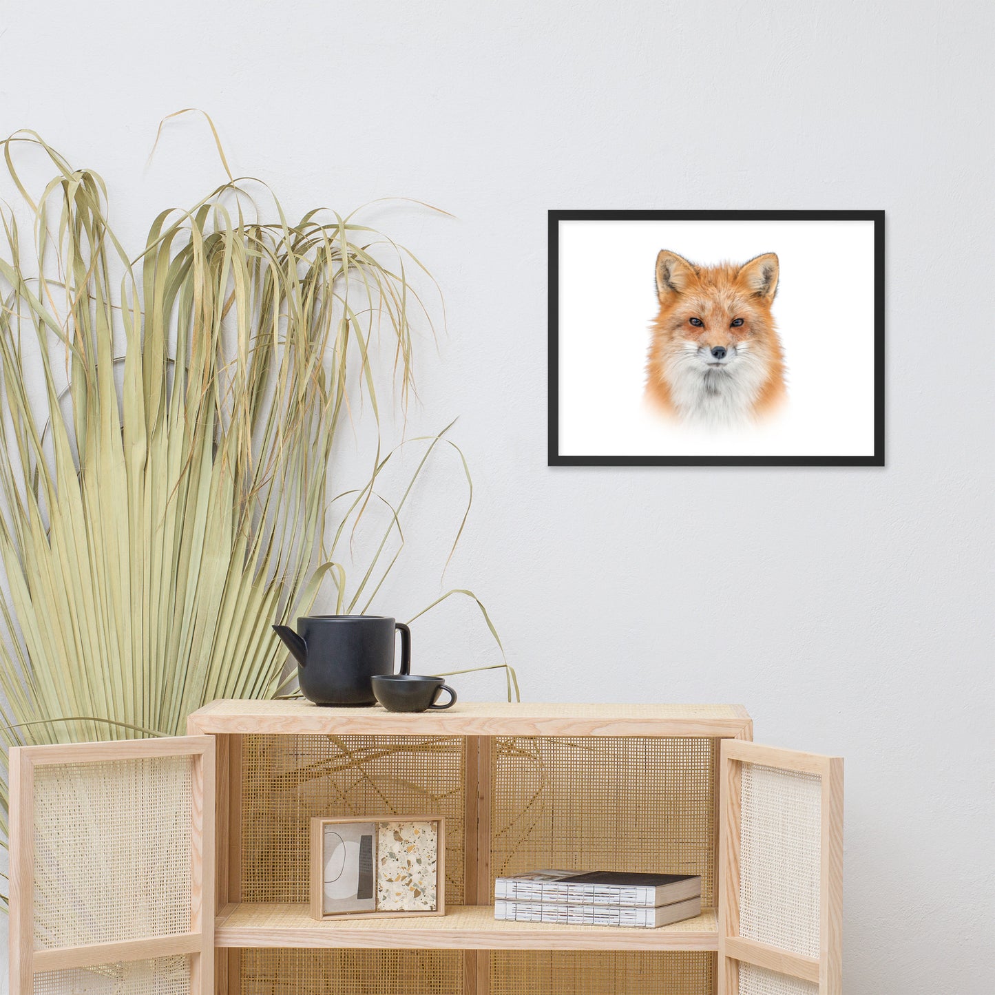 Young Red Fox Face On White Animal Wildlife Nature Framed Wall Art Prints