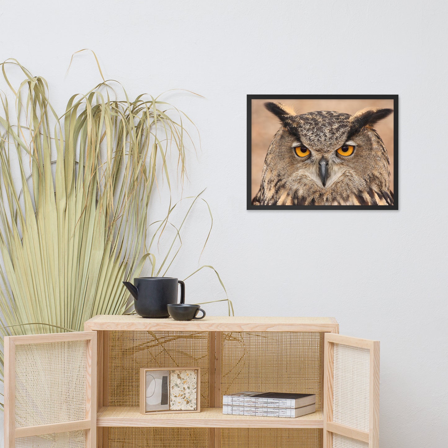 Close-up Yellow Eurasian Eagle Owl Wildlife Animal Framed Wall Art Print