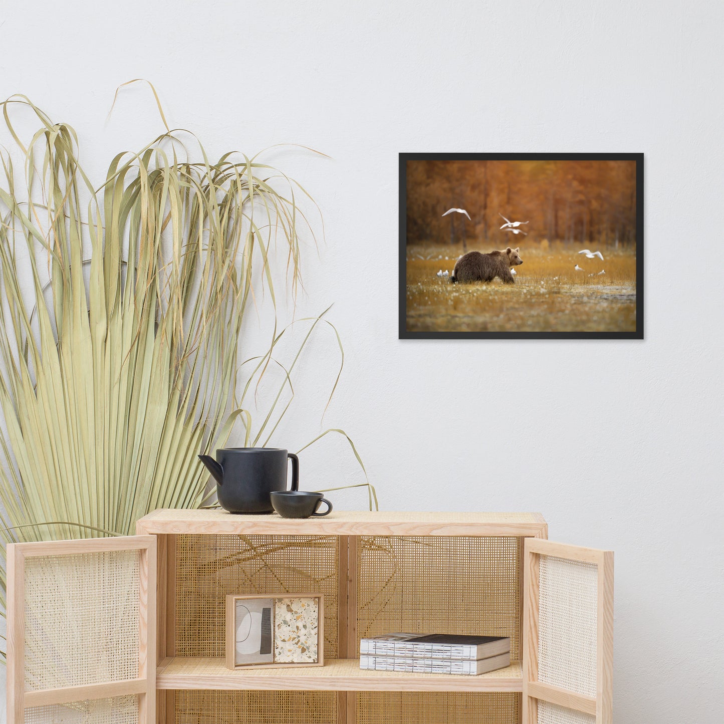 Big Brown Bear Crossing the Marshlands Wildlife Photo Framed Wall Art Prints