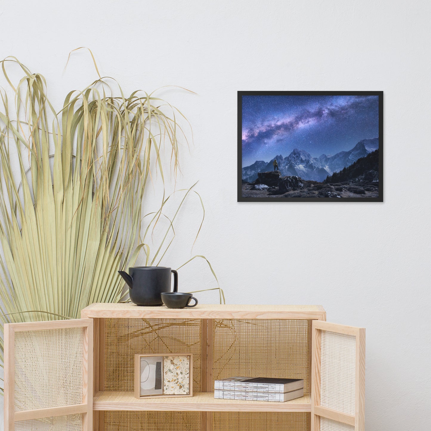 Stone Mountains and Milky Way Night Landscape Photo Framed Wall Art Print