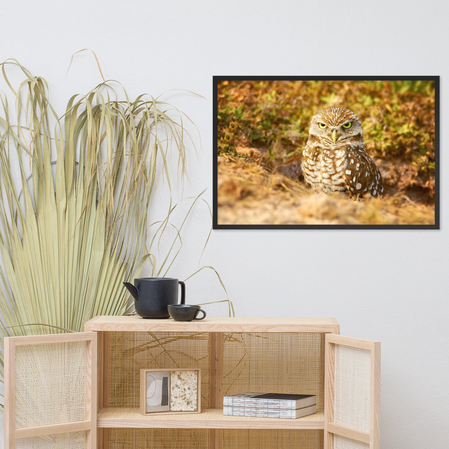 Burrowing Owl in Golden Light Wildlife Nature Photo Framed Wall Art Prints