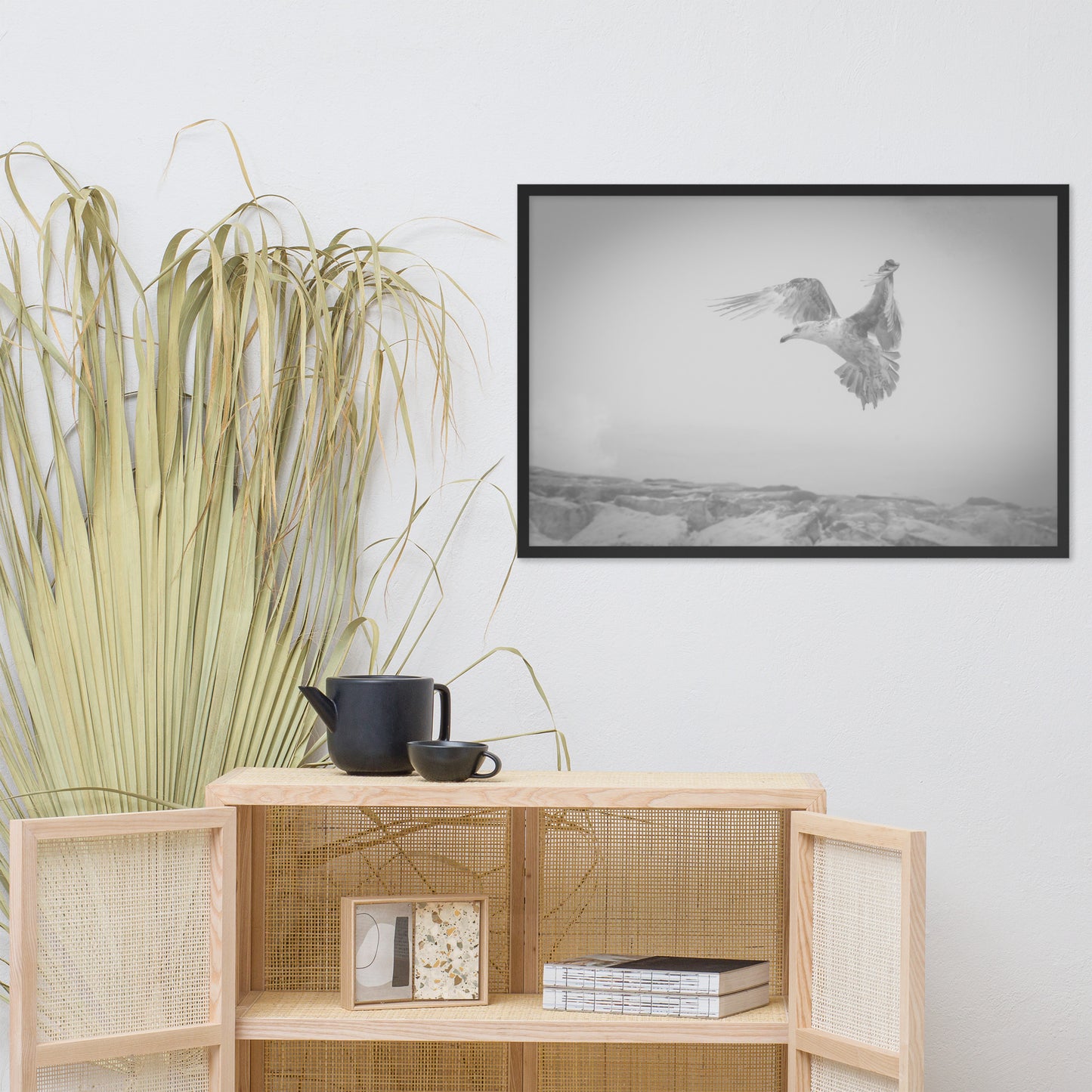 Gull in the Mist - Black and White Animal Wildlife Photograph Framed Wall Art Prints