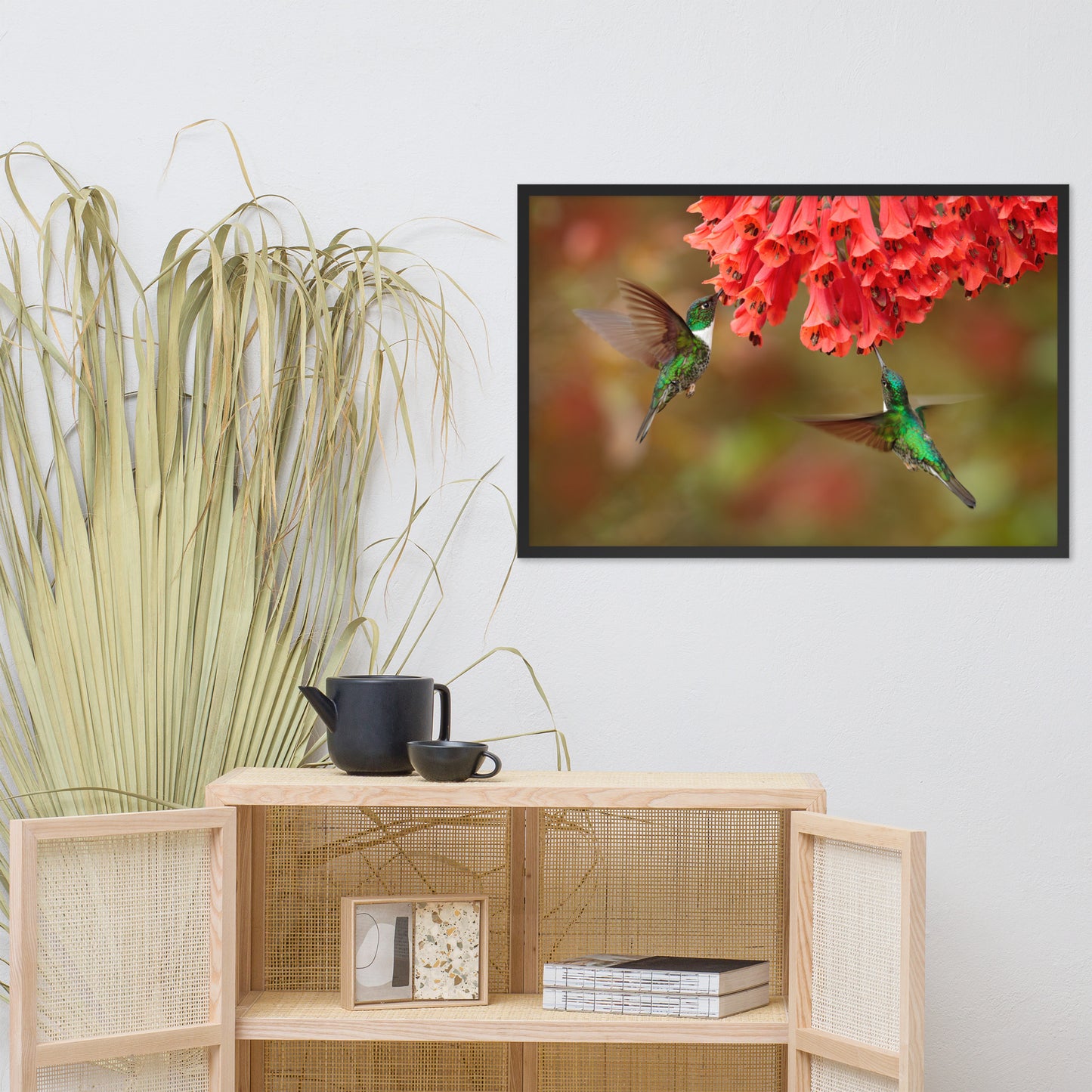Hummingbirds with Reddish-Orange Flowers Animal Wildlife Photograph Framed Wall Art Prints
