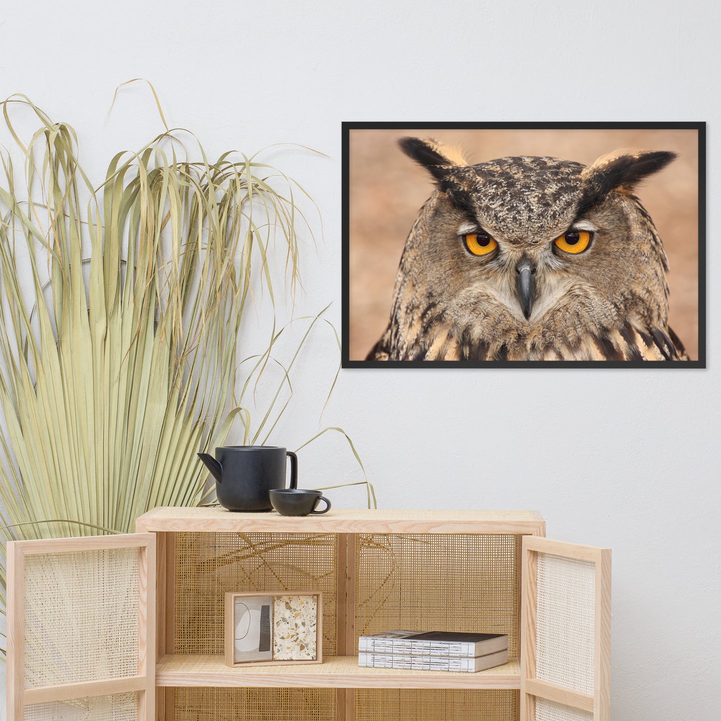 Close-up Yellow Eurasian Eagle Owl Wildlife Animal Framed Wall Art Print