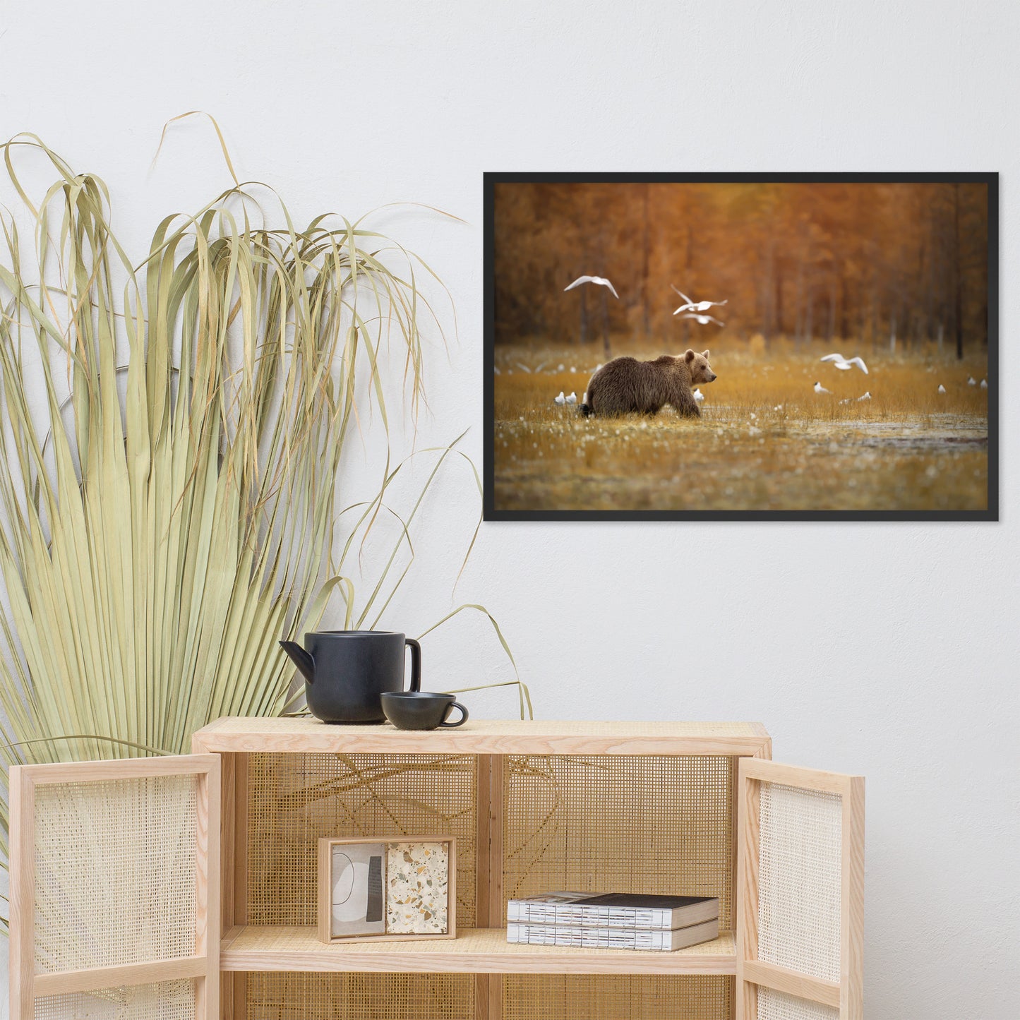 Big Brown Bear Crossing the Marshlands Wildlife Photo Framed Wall Art Prints