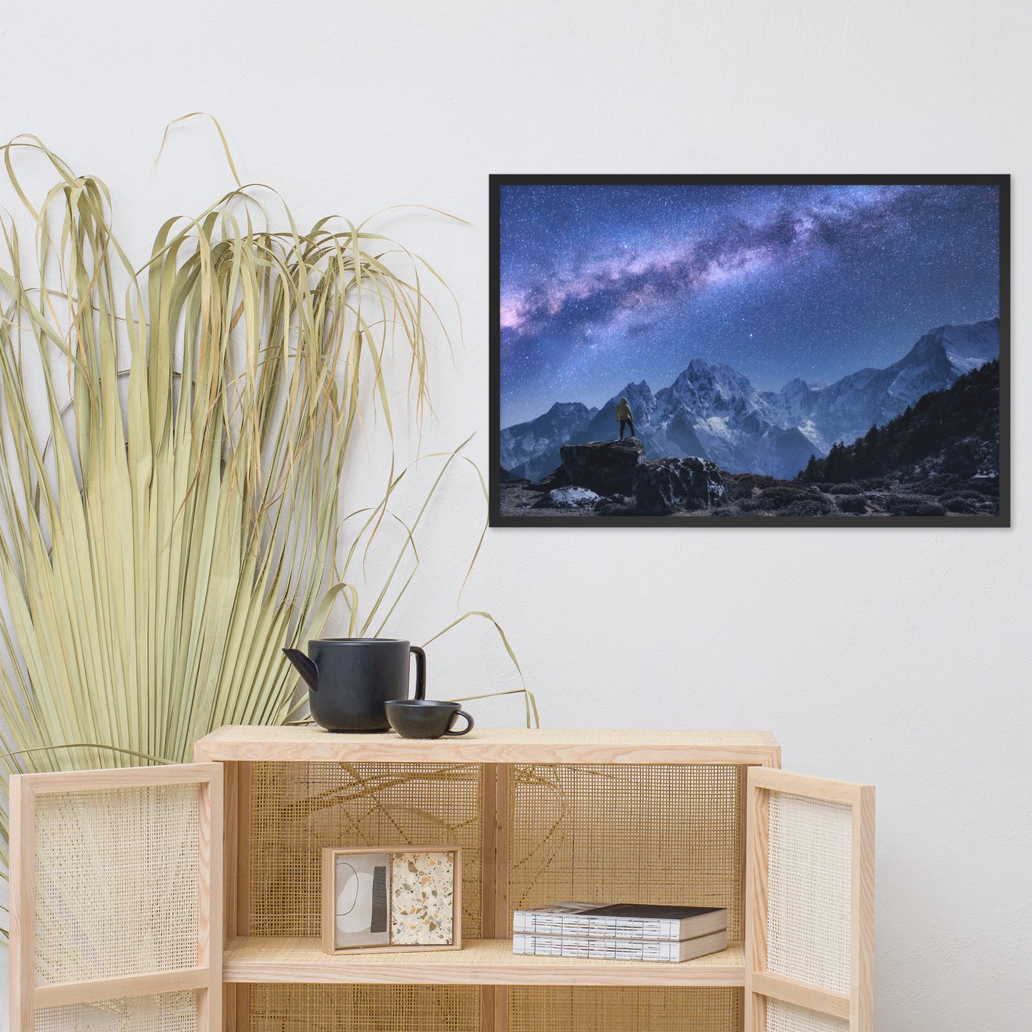 Stone Mountains and Milky Way Night Landscape Photo Framed Wall Art Print
