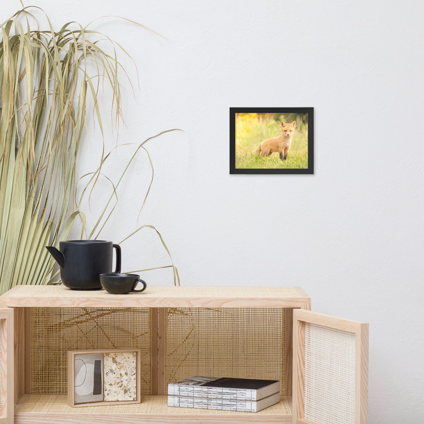 Framed Nursery Animal Prints: Baby Red Fox in the Sun - Animal / Wildlife / Nature Artwork - Wall Decor - Framed Wall Art Print