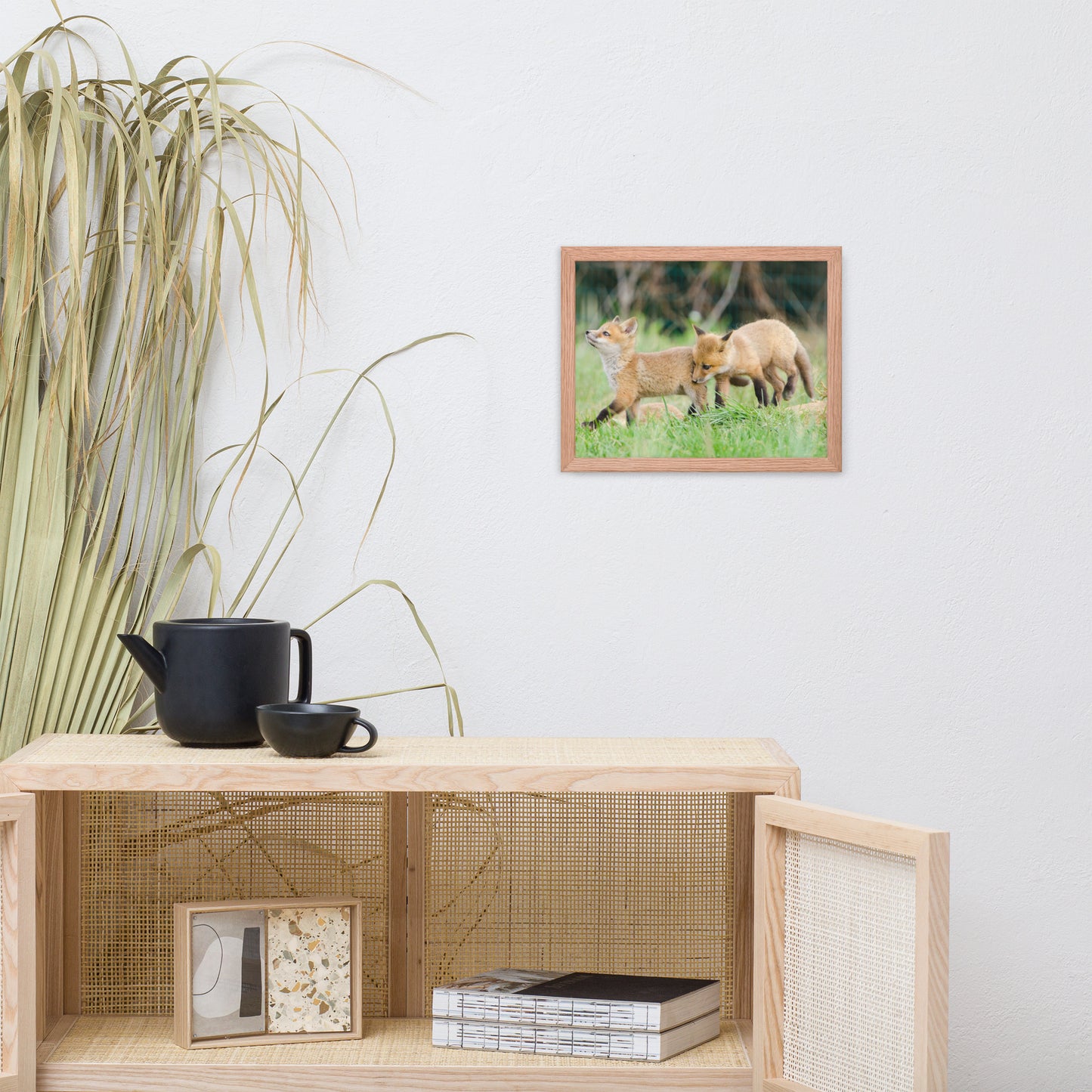 Prints For Childrens Rooms: Playful Baby Red Fox Pups In Field - Animal / Wildlife / Nature Artwork - Wall Decor - Framed Wall Art Print