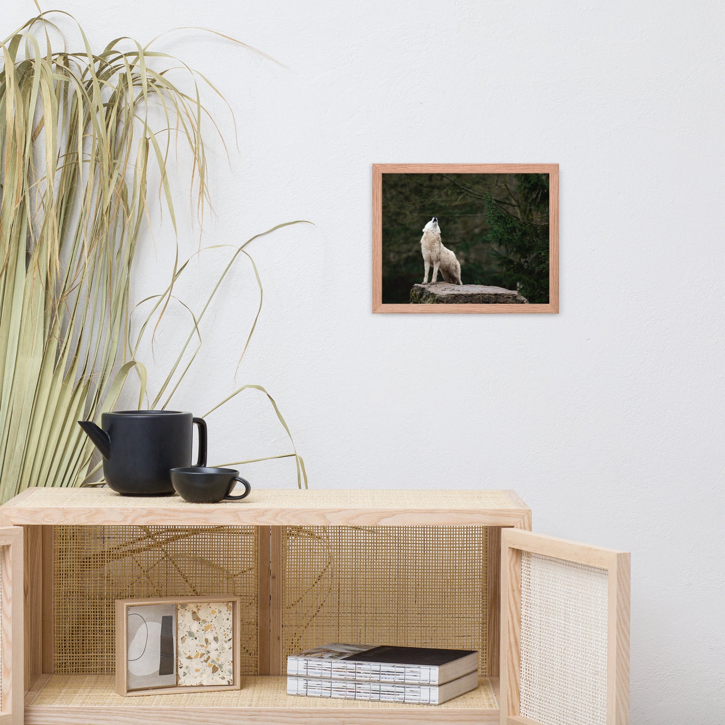 Howling White Wolf in the Forest Animal Wildlife Photograph Framed Wall Art Print