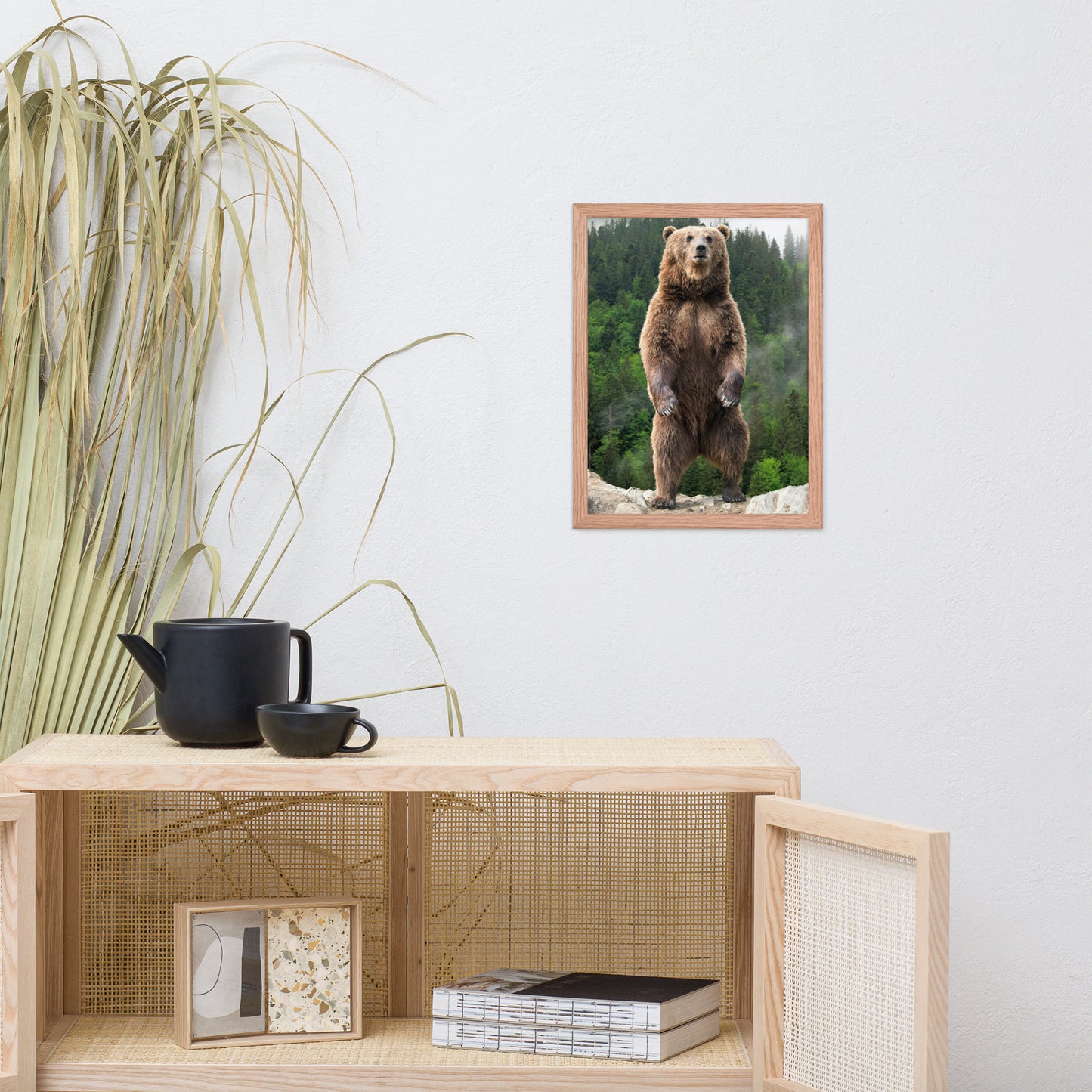 Big Standing Brown Bear on Mountain Top Animal Wildlife Photograph Framed Wall Art Prints