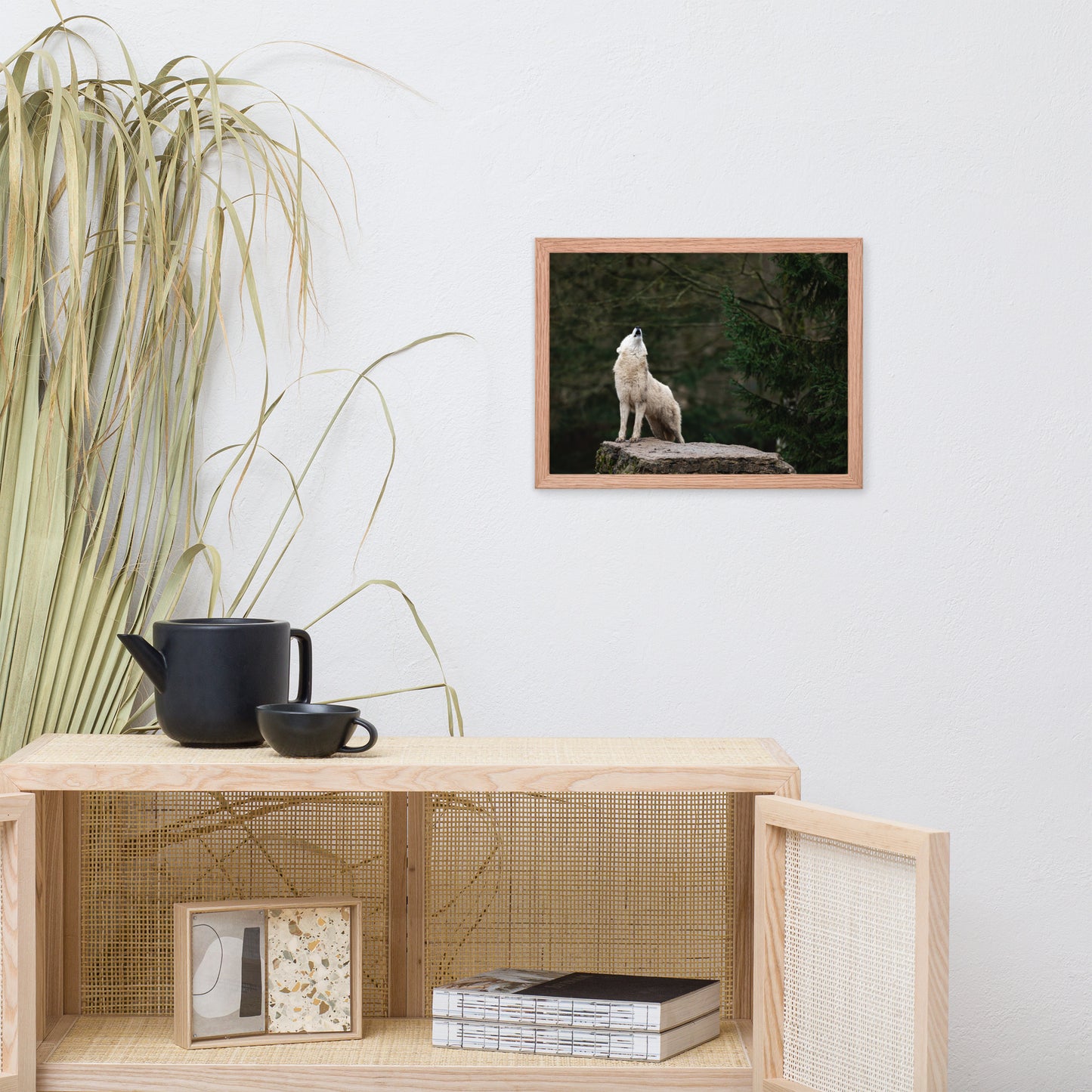 Howling White Wolf in the Forest Animal Wildlife Photograph Framed Wall Art Print