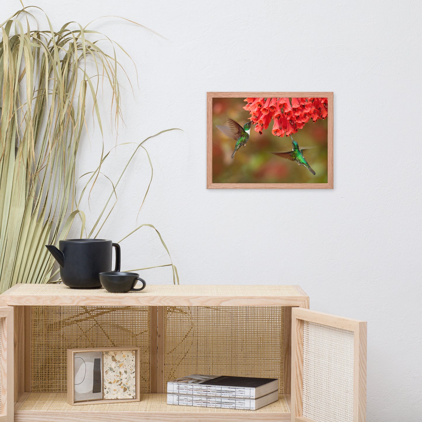 Hummingbirds with Reddish-Orange Flowers Animal Wildlife Photograph Framed Wall Art Prints
