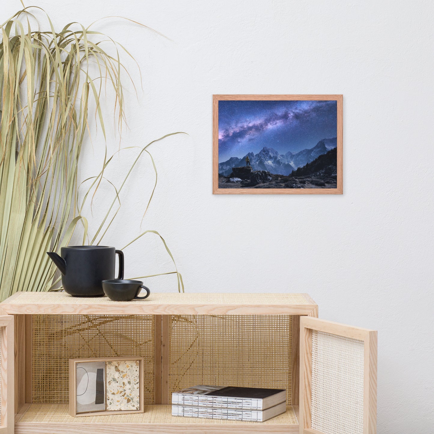 Stone Mountains and Milky Way Night Landscape Photo Framed Wall Art Print