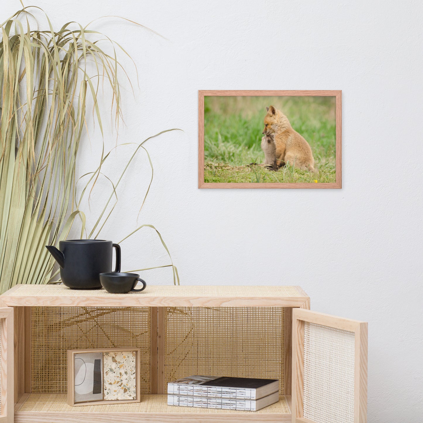 Baby Red Foxes Sibling Kisses Animal Wildlife Photograph Framed Wall Art Prints