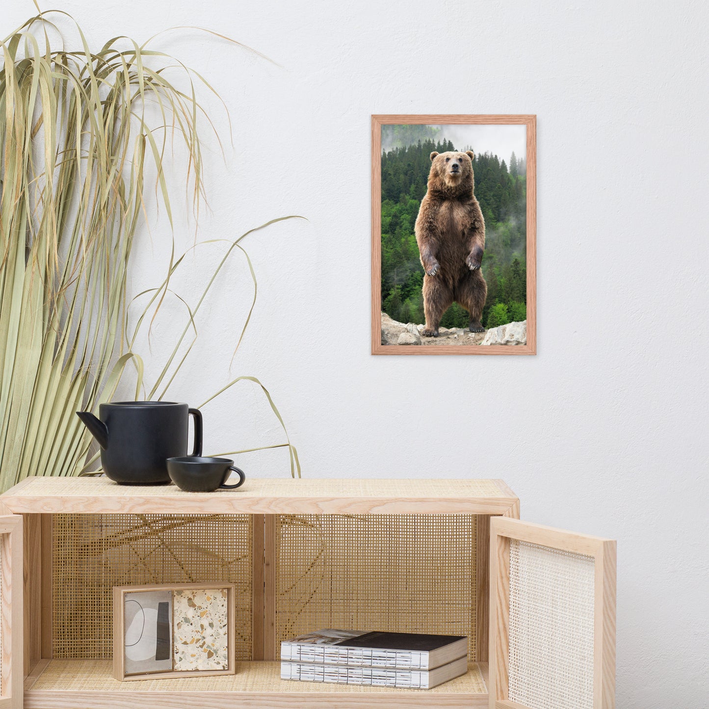 Big Standing Brown Bear on Mountain Top Animal Wildlife Photograph Framed Wall Art Prints