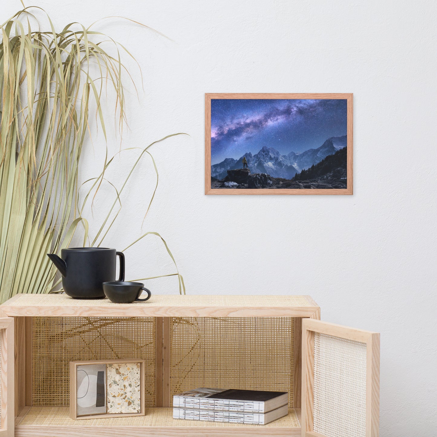 Stone Mountains and Milky Way Night Landscape Photo Framed Wall Art Print