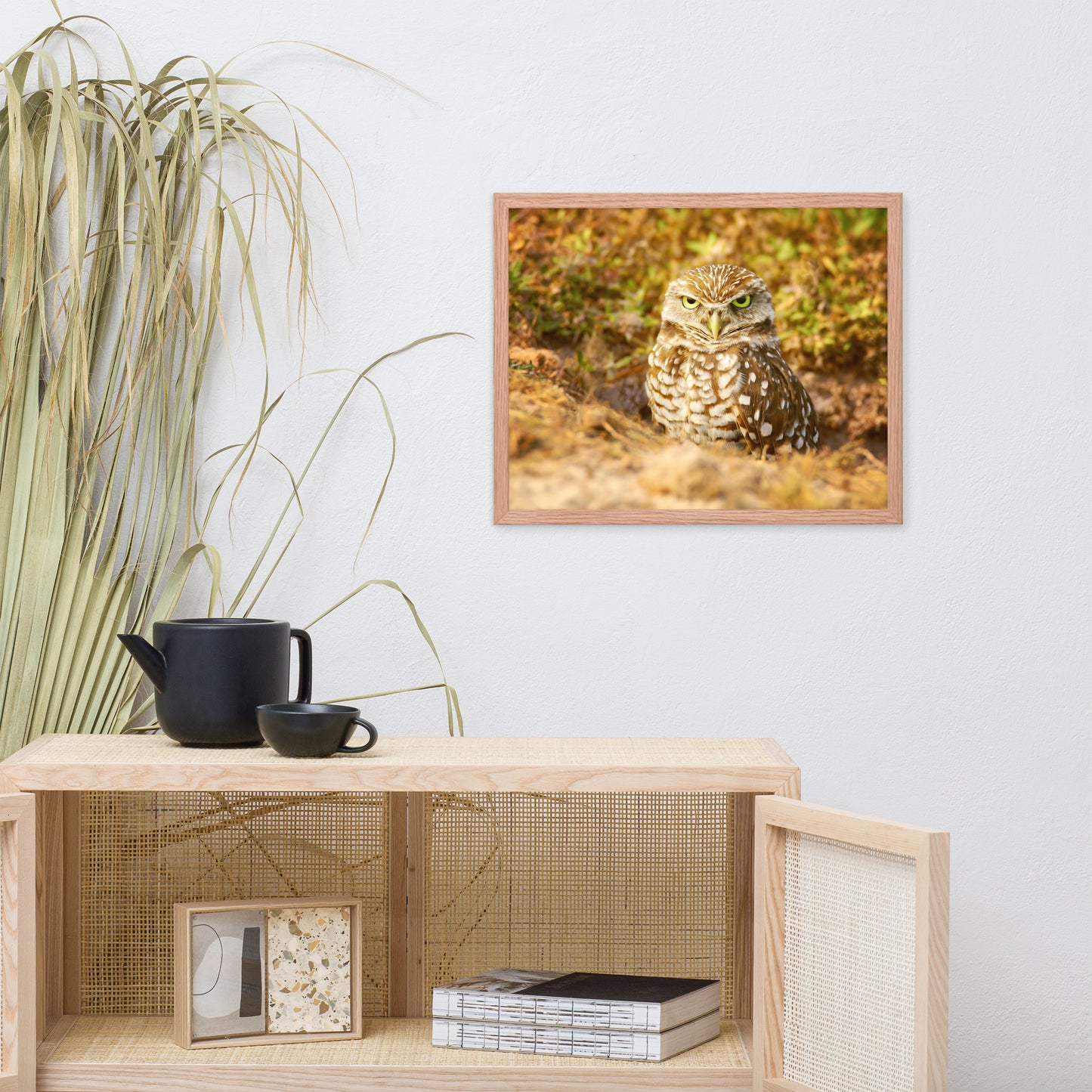 Burrowing Owl in Golden Light Wildlife Nature Photo Framed Wall Art Prints