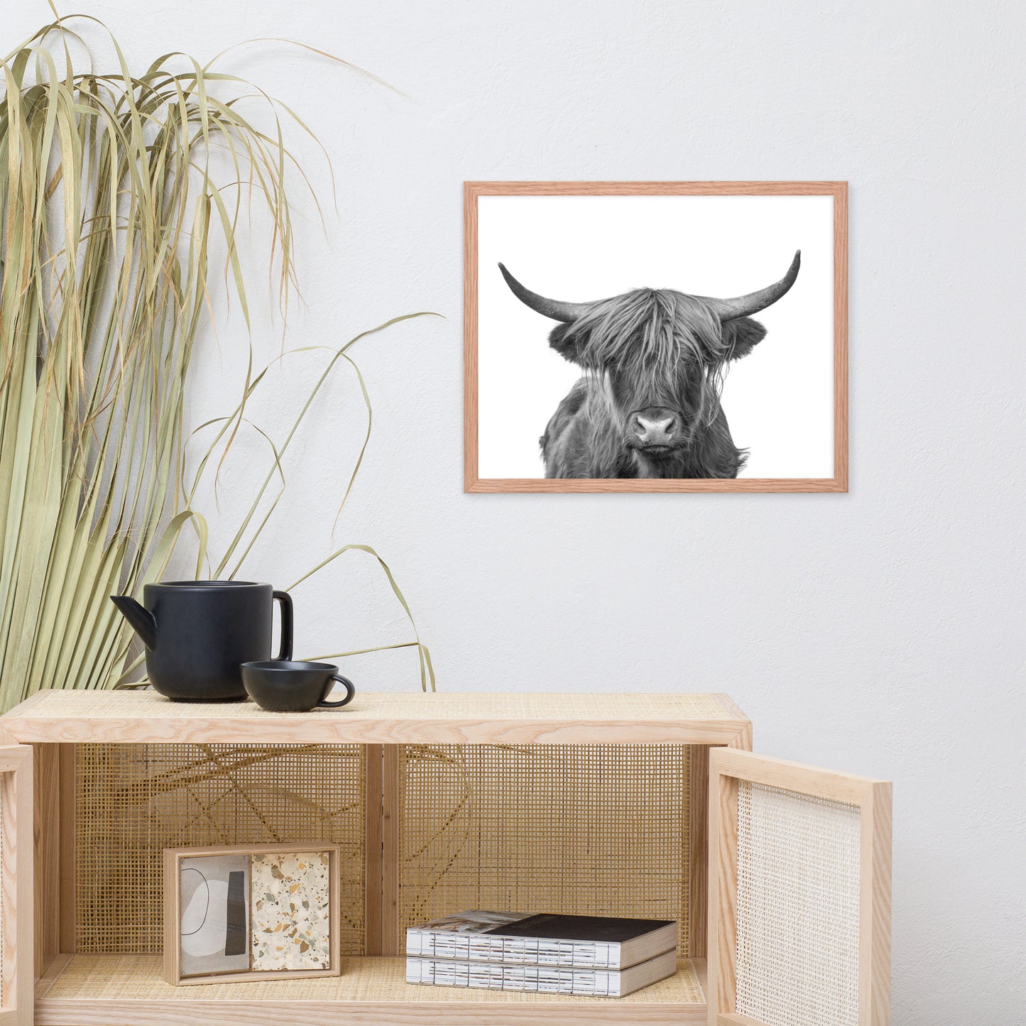 Highland Cow Black and White Wildlife / Animal Photograph Framed Wall Art Print