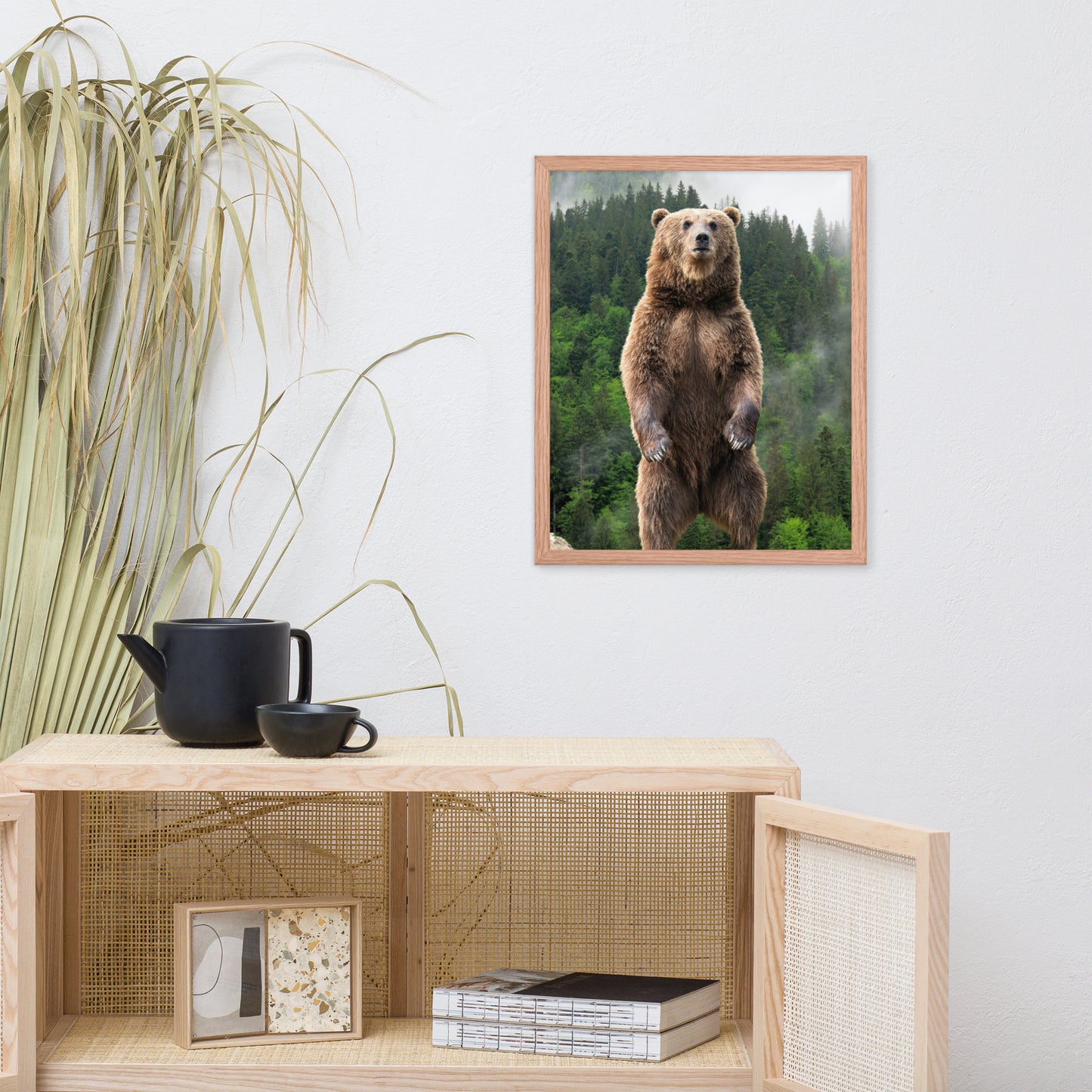 Big Standing Brown Bear on Mountain Top Animal Wildlife Photograph Framed Wall Art Prints
