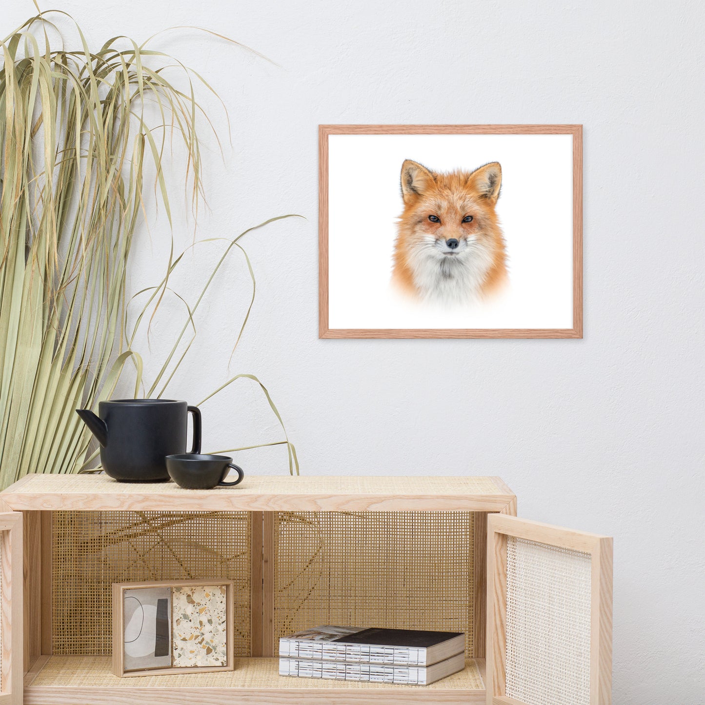 Young Red Fox Face On White Animal Wildlife Nature Framed Wall Art Prints