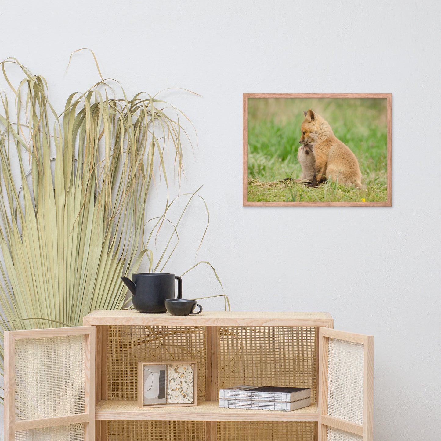 Baby Red Foxes Sibling Kisses Animal Wildlife Photograph Framed Wall Art Prints
