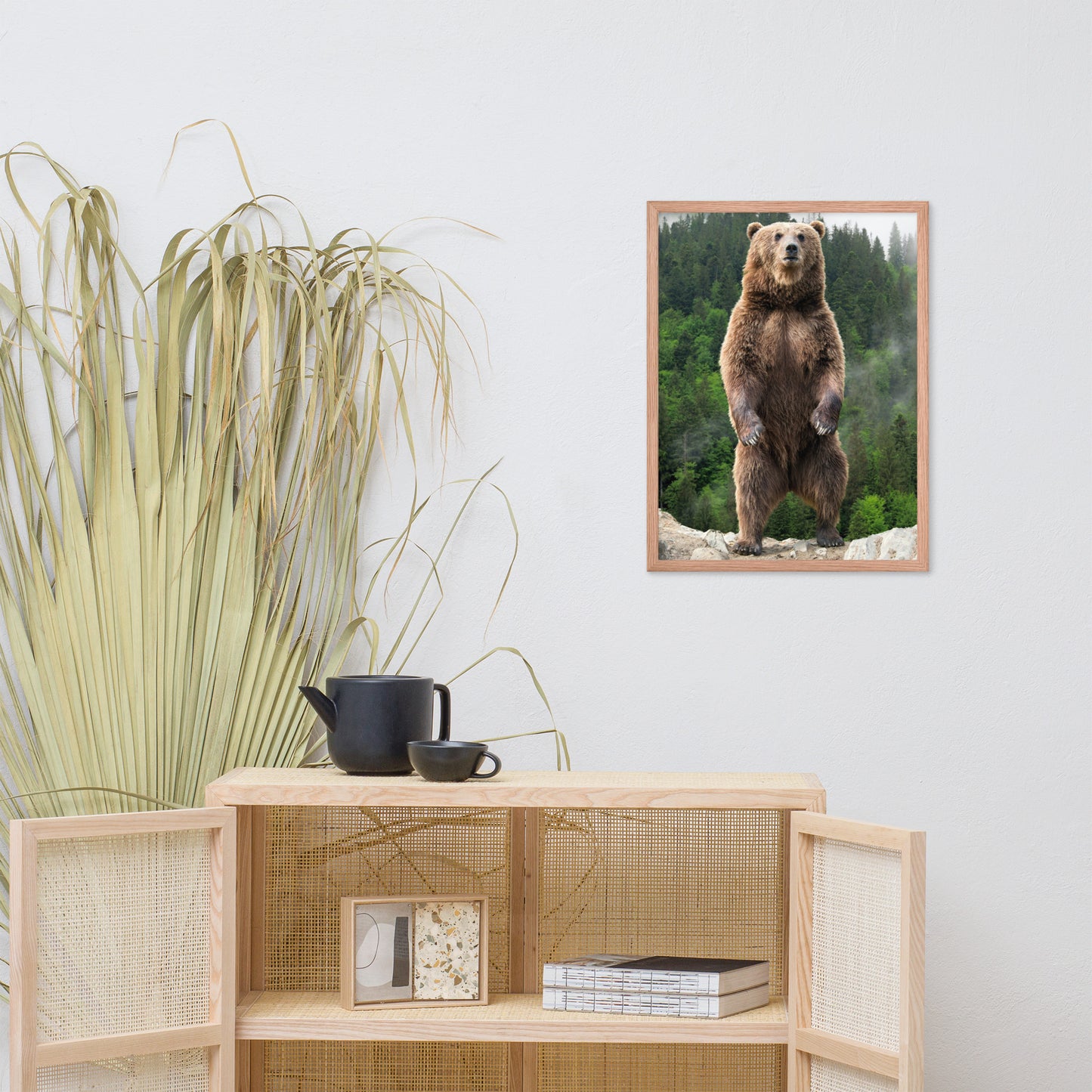 Big Standing Brown Bear on Mountain Top Animal Wildlife Photograph Framed Wall Art Prints