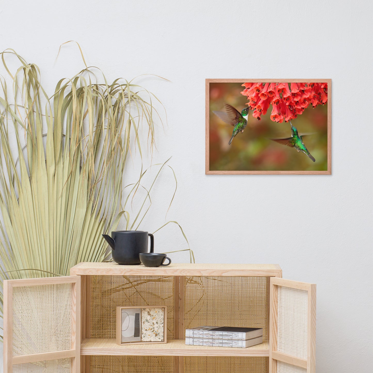 Hummingbirds with Reddish-Orange Flowers Animal Wildlife Photograph Framed Wall Art Prints