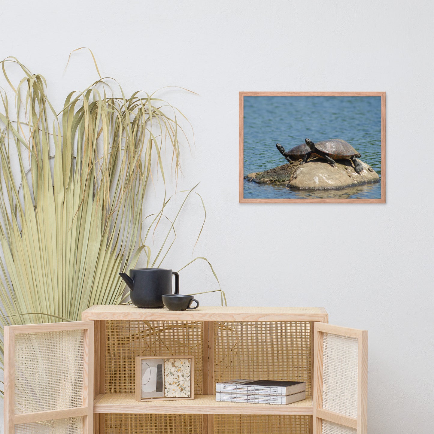 Sunshine Rock with Turtles Animal Wildlife Photograph Framed Wall Art Prints