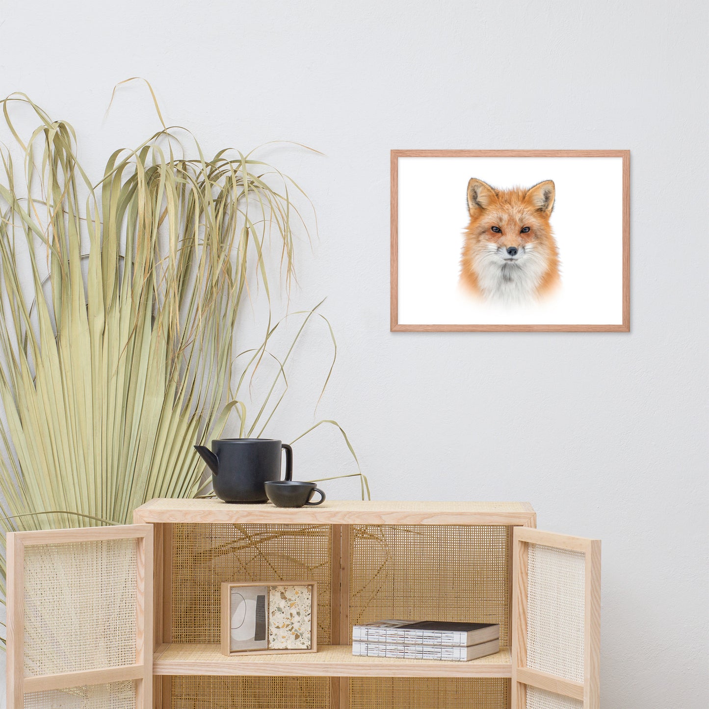Young Red Fox Face On White Animal Wildlife Nature Framed Wall Art Prints