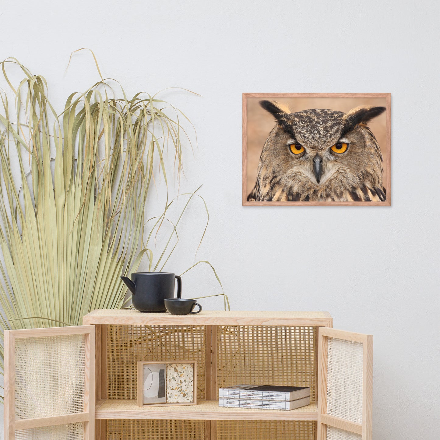 Close-up Yellow Eurasian Eagle Owl Wildlife Animal Framed Wall Art Print