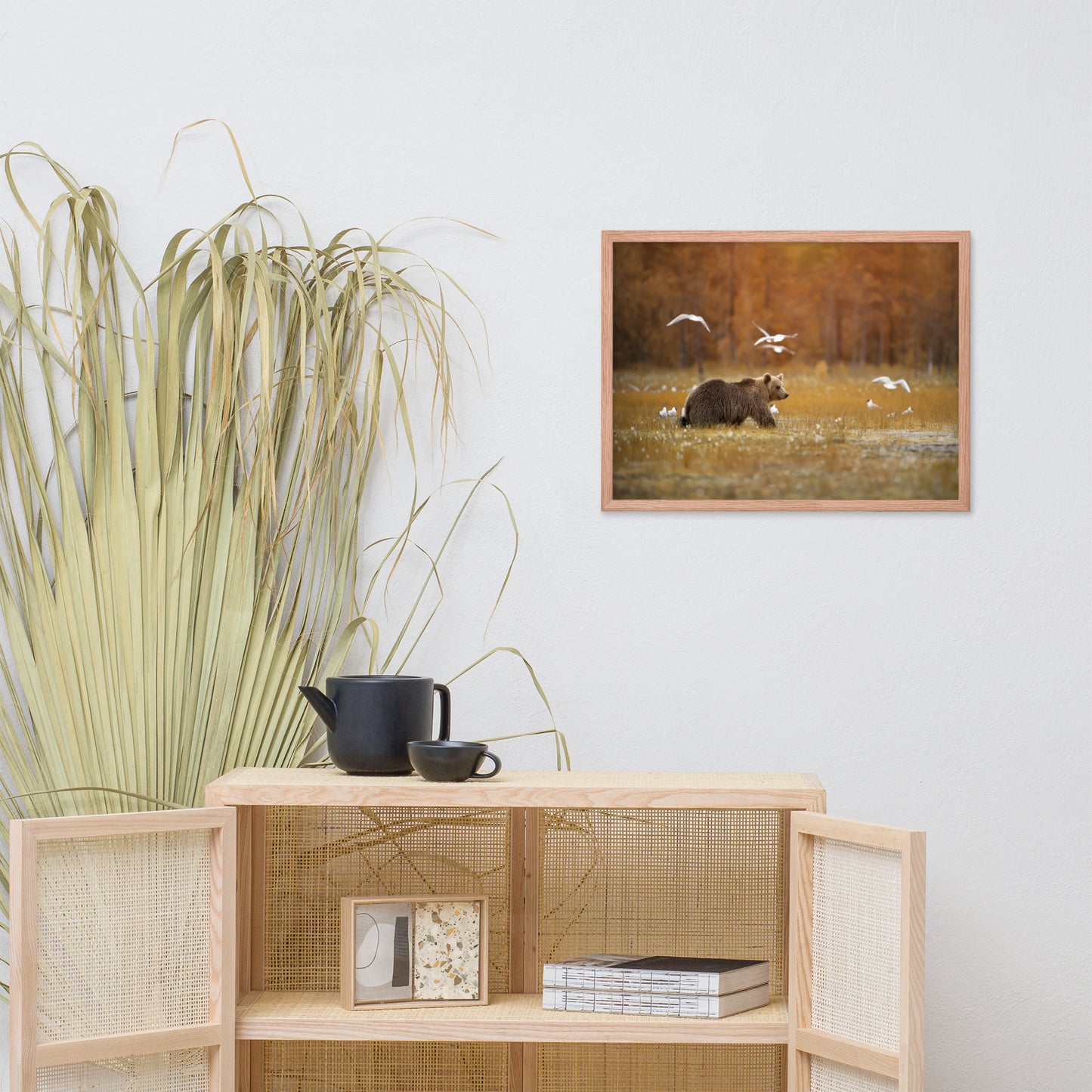 Big Brown Bear Crossing the Marshlands Wildlife Photo Framed Wall Art Prints