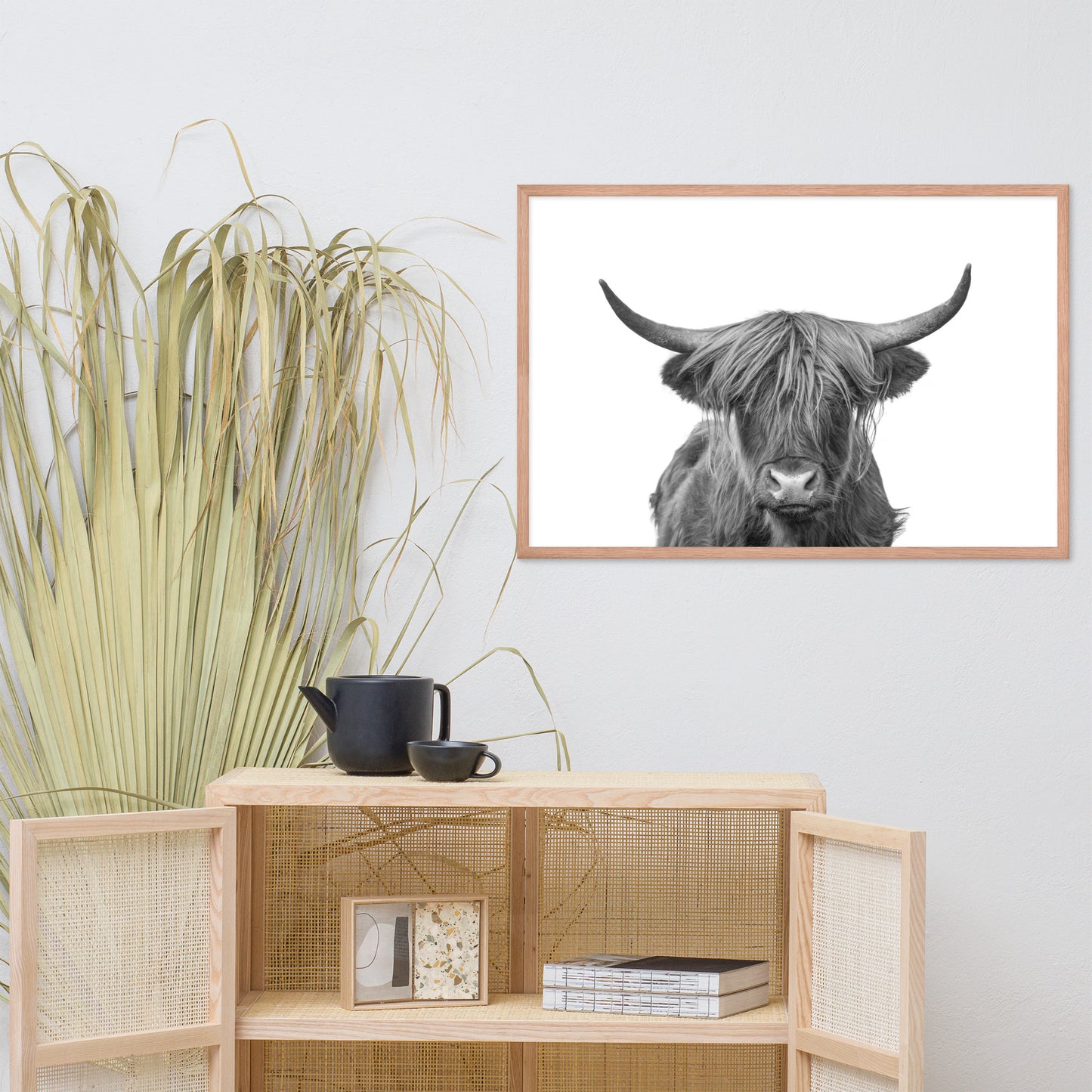 Highland Cow Black and White Wildlife / Animal Photograph Framed Wall Art Print