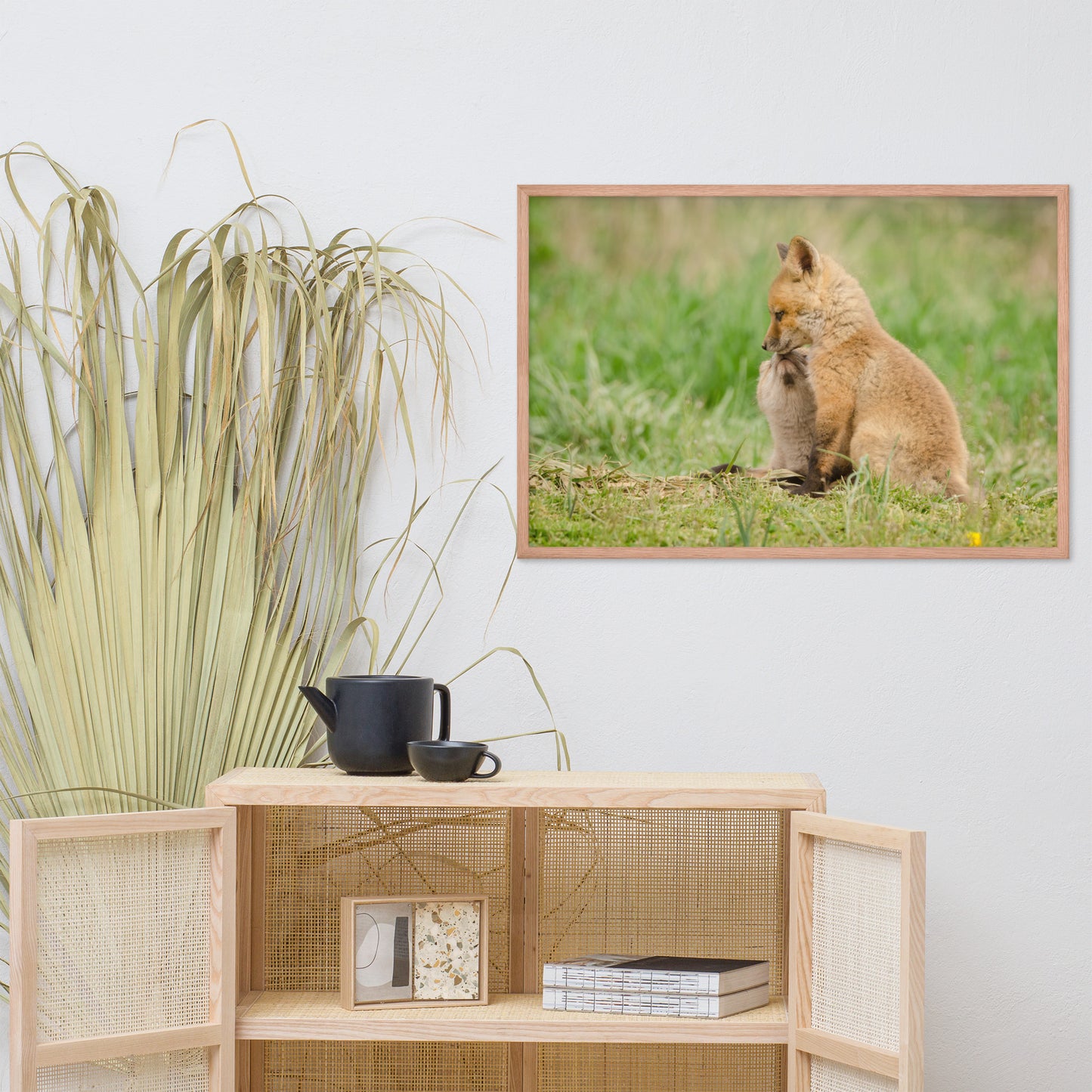 Baby Red Foxes Sibling Kisses Animal Wildlife Photograph Framed Wall Art Prints
