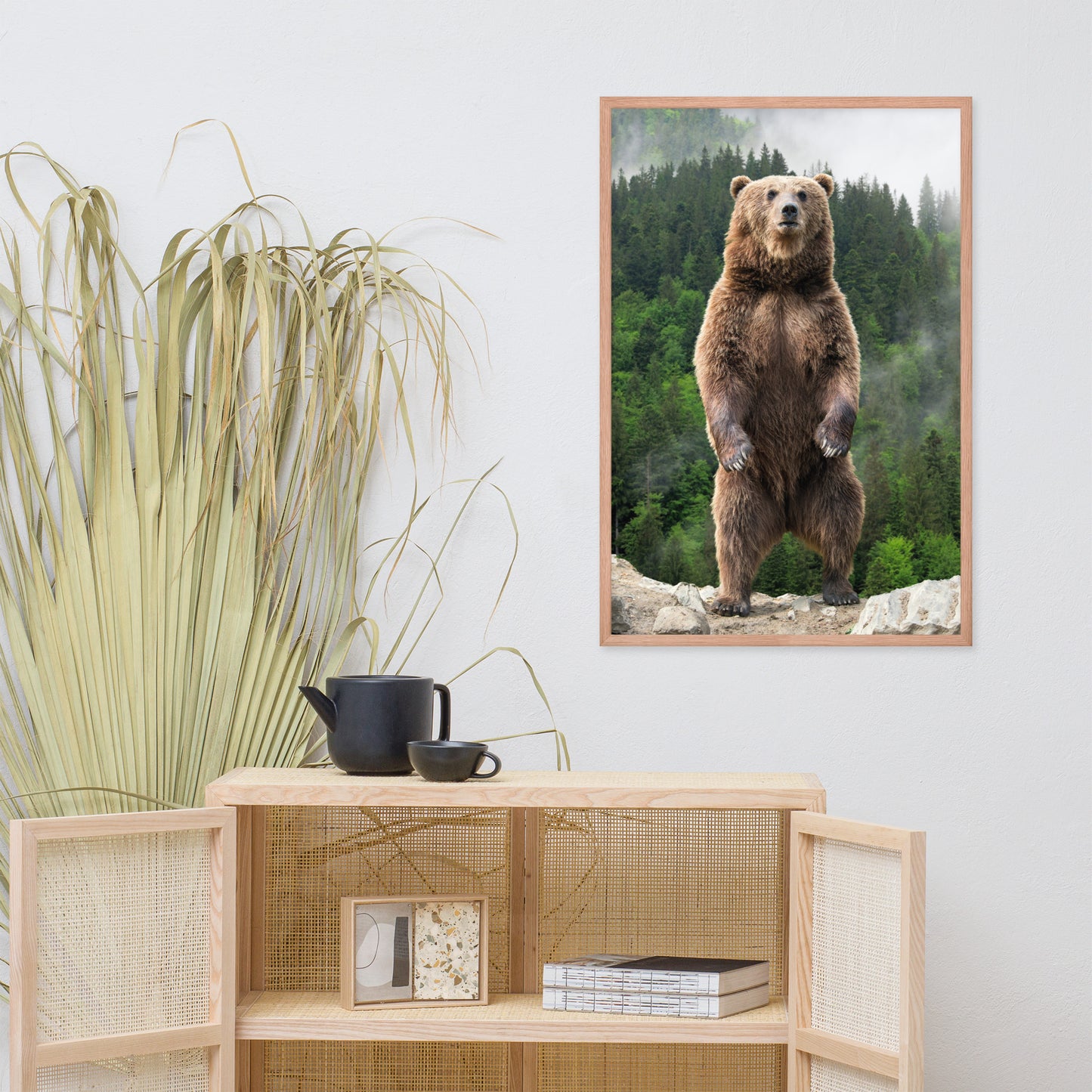 Big Standing Brown Bear on Mountain Top Animal Wildlife Photograph Framed Wall Art Prints