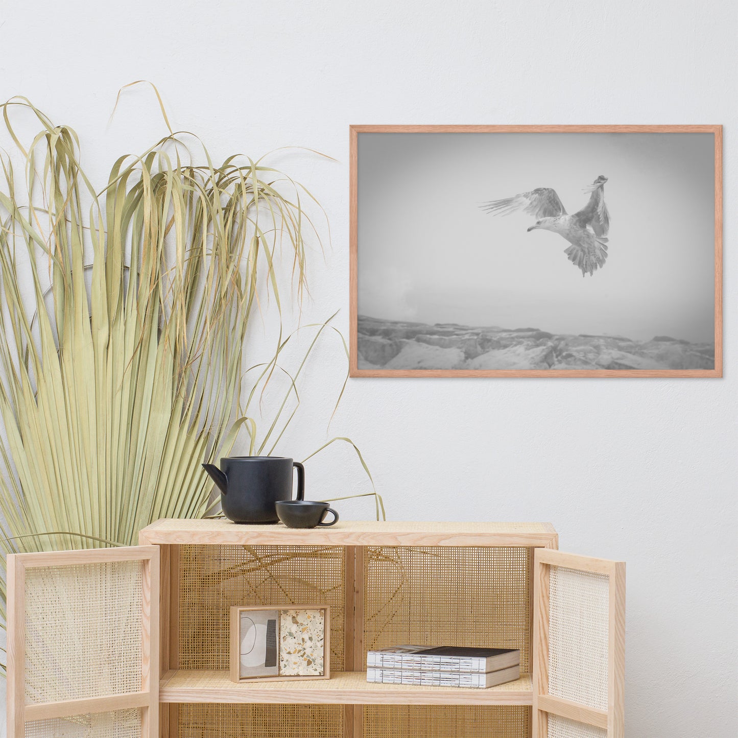 Gull in the Mist - Black and White Animal Wildlife Photograph Framed Wall Art Prints