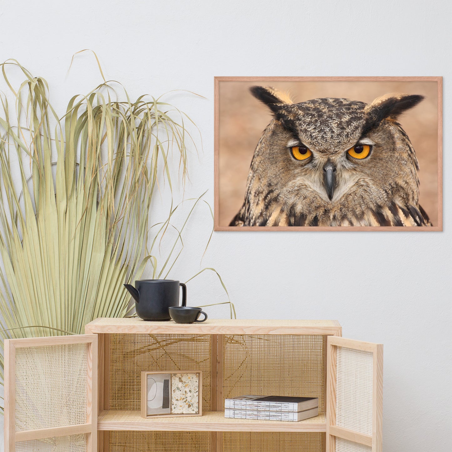 Close-up Yellow Eurasian Eagle Owl Wildlife Animal Framed Wall Art Print