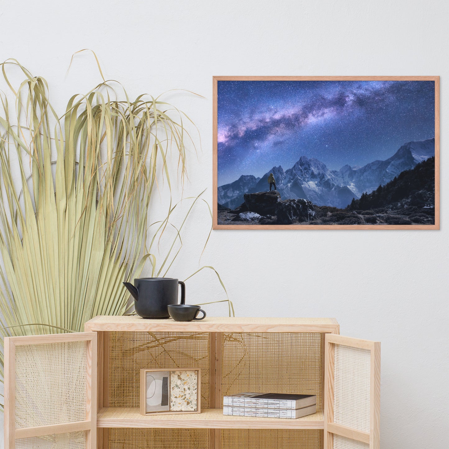 Stone Mountains and Milky Way Night Landscape Photo Framed Wall Art Print