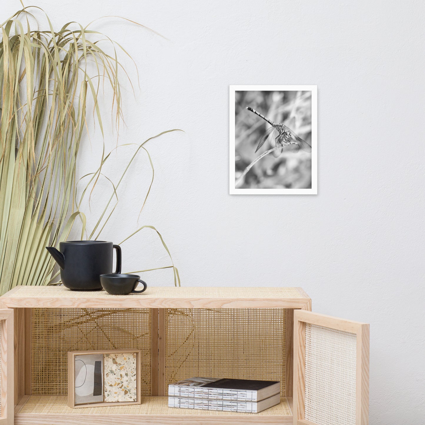 Dragonfly in Black and White Animal Wildlife Photograph Framed Wall Art Prints