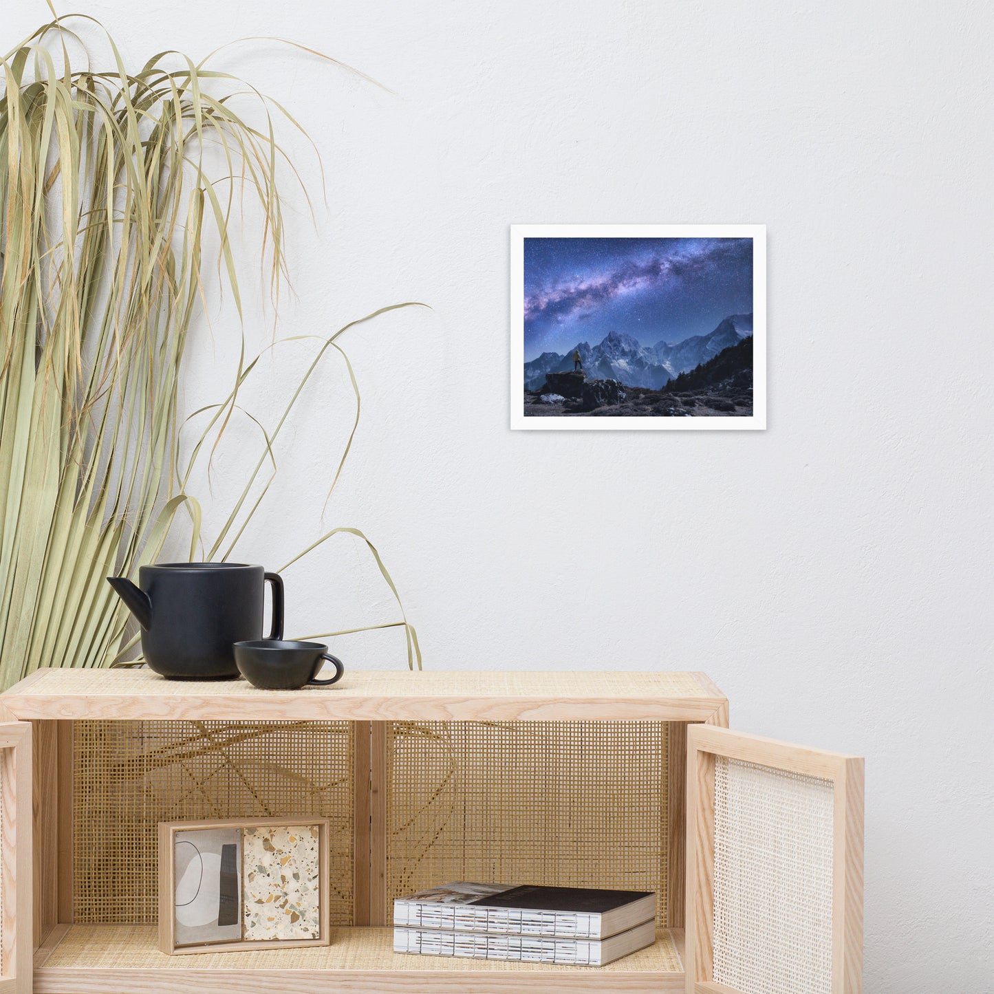 Stone Mountains and Milky Way Night Landscape Photo Framed Wall Art Print