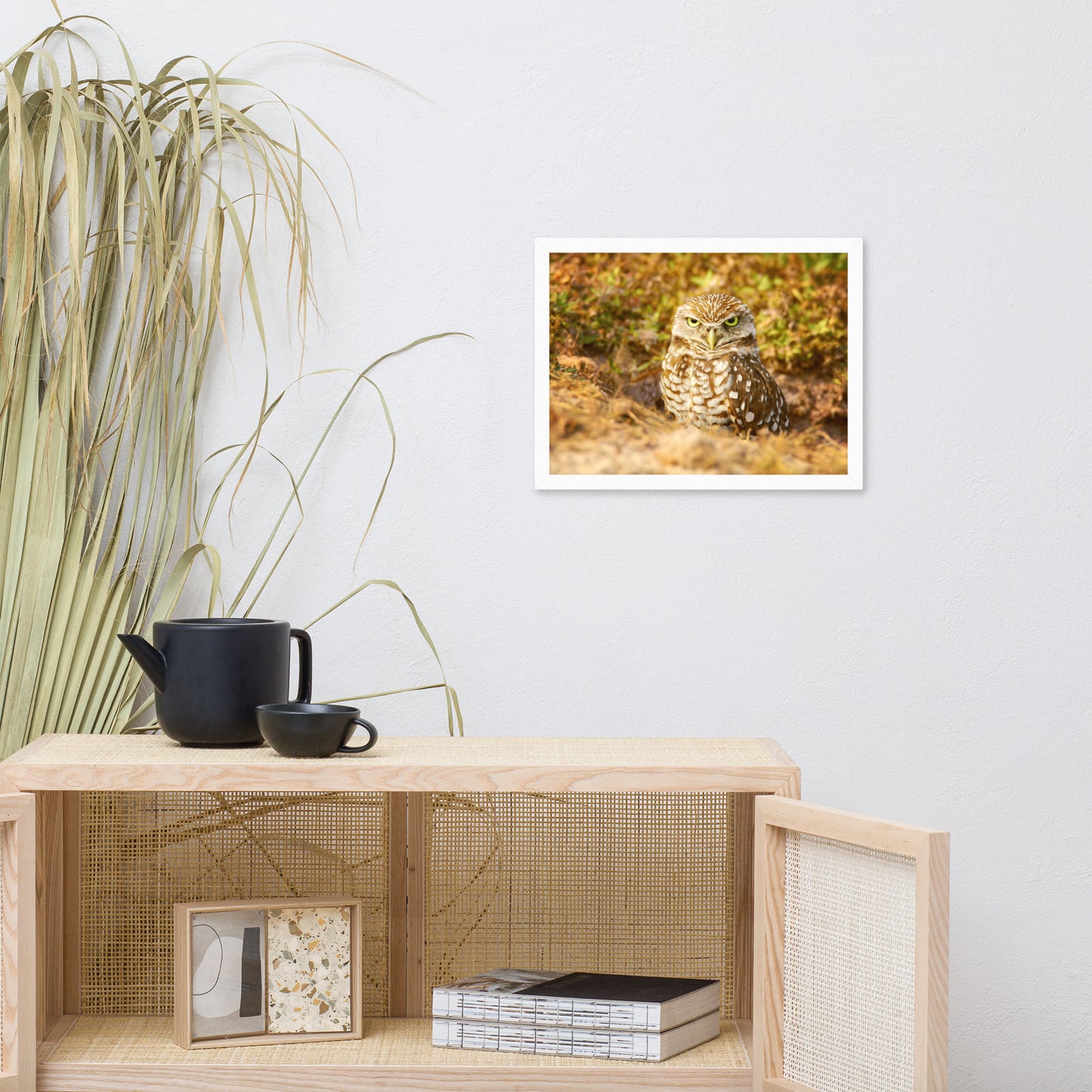Burrowing Owl in Golden Light Wildlife Nature Photo Framed Wall Art Prints