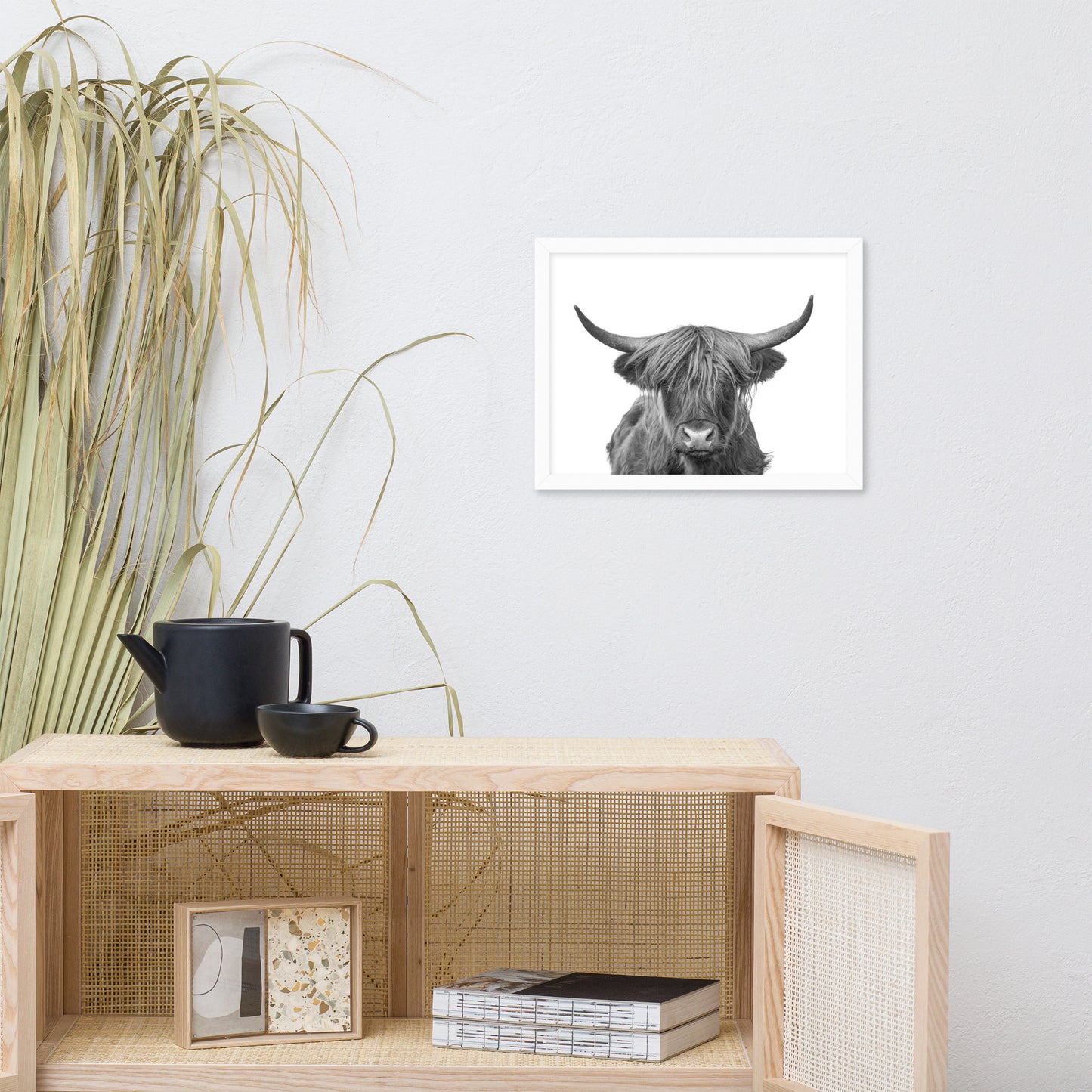 Highland Cow Black and White Wildlife / Animal Photograph Framed Wall Art Print