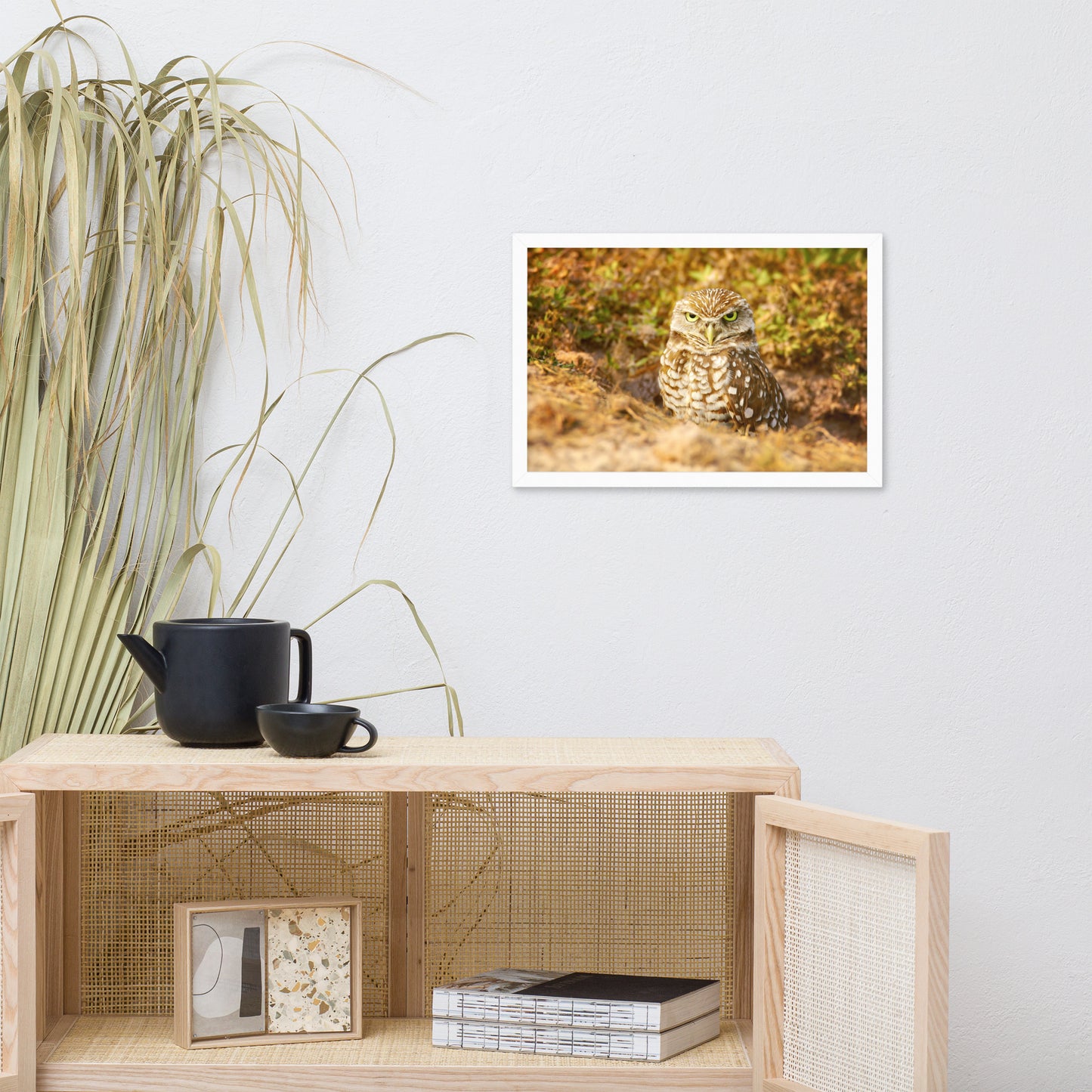Burrowing Owl in Golden Light Wildlife Nature Photo Framed Wall Art Prints
